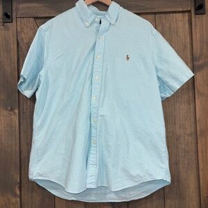 Ralph Lauren Shirt Men XL Short Sleeve Button Camp Light Blue Cotton Classic Fit